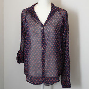 Red hearts chiffon shirt size M